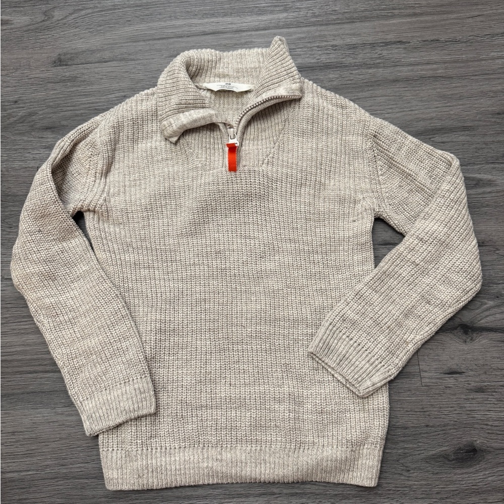 🧶 H&M Boys Beige Half-Zip Cotton Sweater – Size 6–8Y
